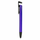 Plastic Stylus Phone Stand in purple with black tip, clip, and built-in phone stand.