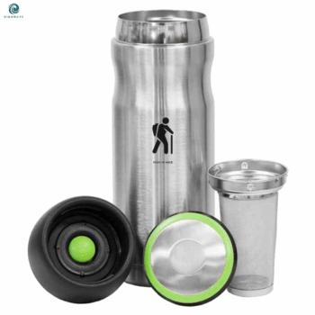 Highwave stainless thermos mug 14 oz with filter, lid, and hiking logo.