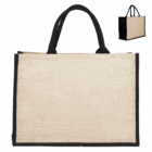 Kala Jute coloured bag with black handles and trim, shown in two different views.