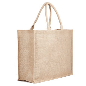 Kala Jute natural Bag in plain beige with two handles, standing upright on a white background.
