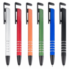 Set of six Metal Stylus Phone Stand pens in silver, red, orange, green, blue, and black.