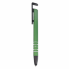The Metal Stylus Phone Stand is green with silver rings, a black clip, and a phone stand.
