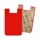 Moors Mobile Phone Wallets in red silicone, front/back views, adhesive backing shown.