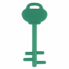 Green Pembroke Key Phone Stand with a round head and two prongs on a white background.