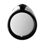 Plastic Mobile Phone Stand Ring, round black and white, viewed from above.