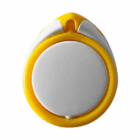 Plastic Mobile Phone Stand Ring in white and yellow, button-shaped, on a white background.