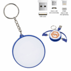 Round blue Smartphone Promotional USB Cables keychain with retractable convenient charging.
