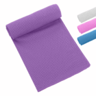 Five Everglades single layer cooling towels in purple, gray, pink, blue, and green on white.