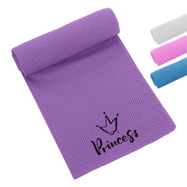 Everglades single layer cooling towel, purple with Princess crown print; four colors also available.