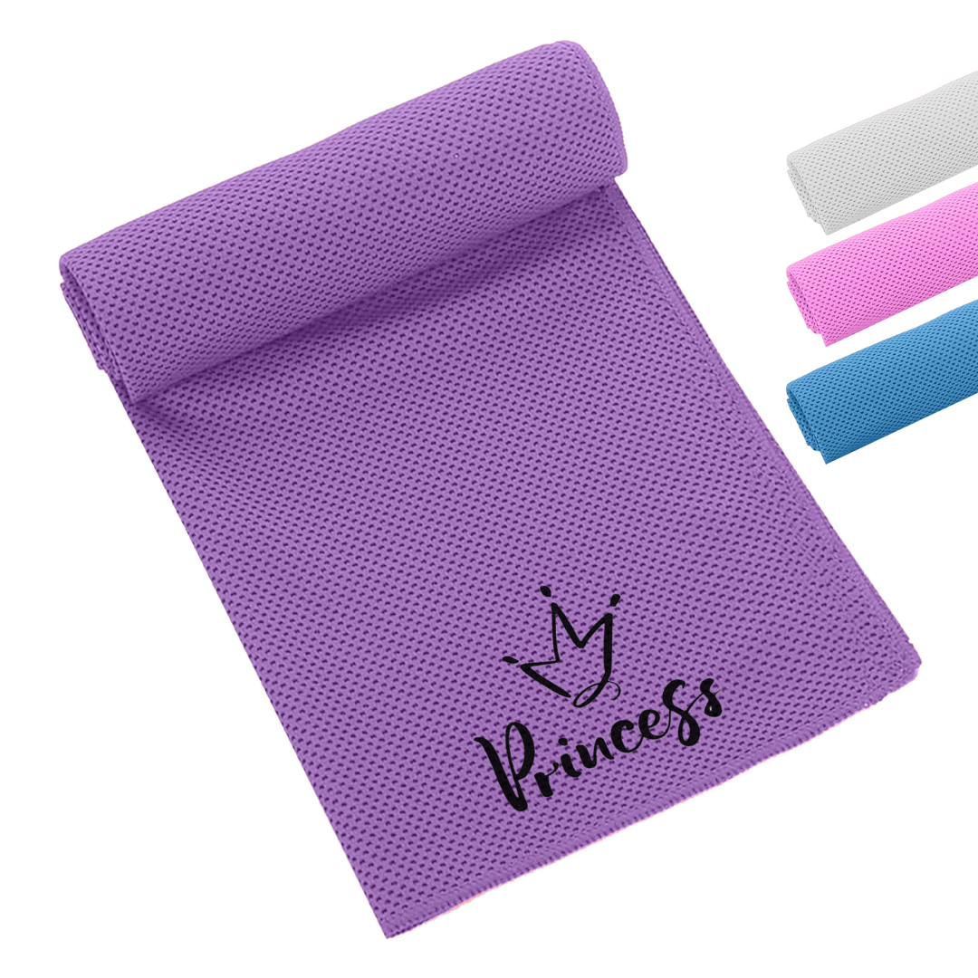 Everglades single layer cooling towel, purple with Princess crown print; four colors also available.