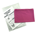 Everglades double layer cooling towel in pink with clear pouch and instructions on white.