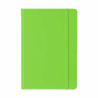 A closed Rubber feel cover A5 notebook, bright green, with an elastic band on the right.