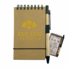 Stonepaper Mini Notebook with eco chic CATERING logo, pen, and brown spiral cover.