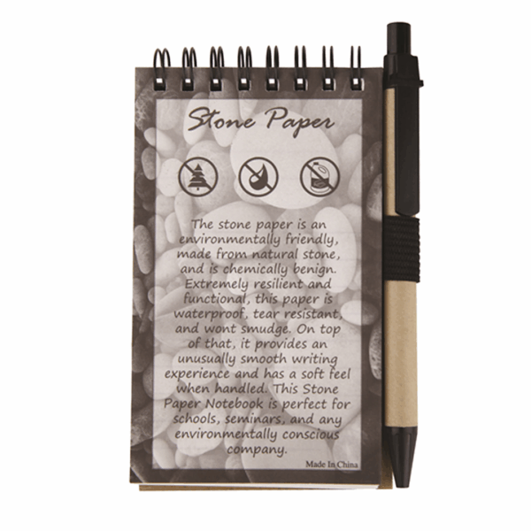 Stonepaper Mini Notebook with pen—eco-friendly and perfect for jotting quick notes.