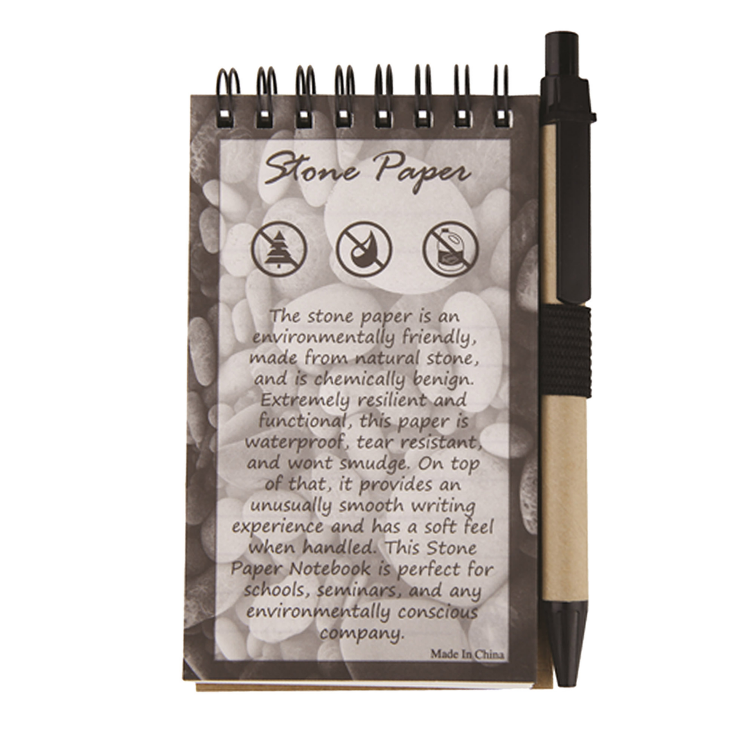 Stonepaper Mini Notebook with pen—eco-friendly and perfect for jotting quick notes.