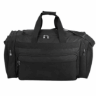 Teton Duffle Travel Bag: Black bag with zippered compartments and shoulder strap.