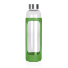 600ml Taler Glass Drink Bottle with green silicone sleeve and silver cap.