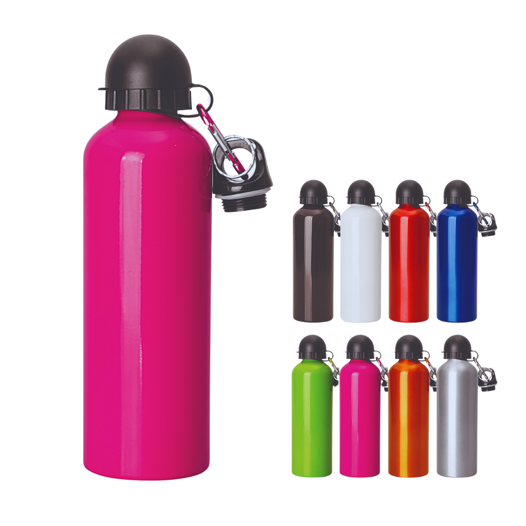 Nine 700ml Loch Aluminium Sports Bottles with screw-on caps and carabiners.