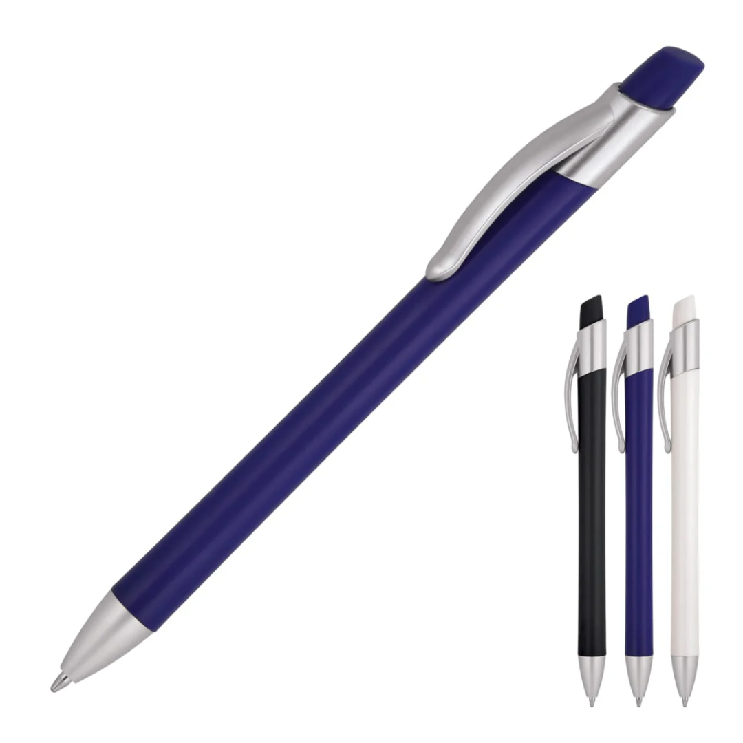 Set of four Adio Ballpoint Pens in blue, black, navy, and white with silver accents.
