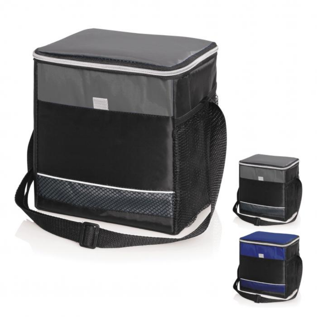 Three Carry Strap 12 Can Cooler Bags, in black, blue, and black/gray lid options.