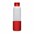 600 Silicon Bottom Glass Drink Bottle with red cap and textured red sleeve.