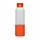 600 Silicon Bottom Glass Drink Bottle with orange lid, on a white background.