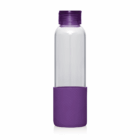 600 Silicon Bottom Glass Drink Bottle with purple lid, 600ml, on a white background.