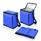 Three Gel Panel 12 Can Coolers: one open with bottles, one closed, and one folded flat.