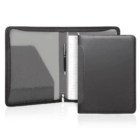 Port A4 Zipper Compendium open to reveal notepad, pen, and pockets on gray interior.