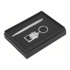 Arizona Customised Gift box with silver pen and house-shaped keychain in foam insert.