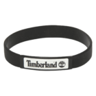 Black silicone Dome Printed Silicone Band with white Timberland logo plate on the front.