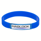 Dome Printed Silicone Bands with a rectangular HADLOCK label on the front.