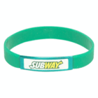 Dome Printed Silicone Bands with Subway logo on a rectangular white label.