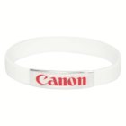 Dome Printed Silicone Band with metal plate and red Canon logo.