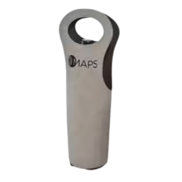 Silver bottle opener with MAPS logo—pairs perfectly with Easy BYO Brandable Wine Carriers.