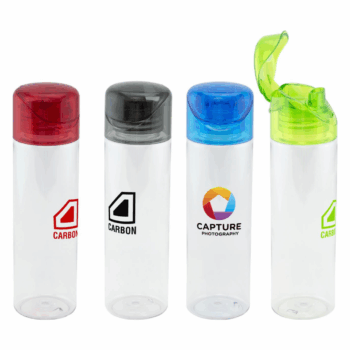 Four Lowa Water Bottles with colorful lids and unique logos on each bottle.
