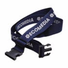Maryland Promotional Luggage Strap—navy blue with ECOMEDIA, flowers, and buckle clasp.