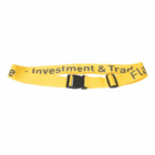 Yellow Maryland Promotional Luggage Strap with black buckle, partial Investment & Trade text.