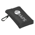 Black pouch with carabiner for Perila Promotional Picnic Mats, MAPS printed in white.
