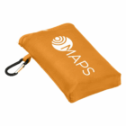 An orange Perila Promotional Picnic Mat pouch with black carabiner and MAPS logo.