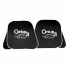 Two black Promotional Foldable Car Sun Shades with white Century 21 Real Estate logos.
