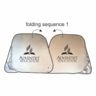 Promotional Foldable Car Sun Shades with Adventist Education logo and fold sequence arrows.