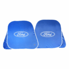 Two blue Promotional Foldable Car Sun Shades with white Ford logos on each.