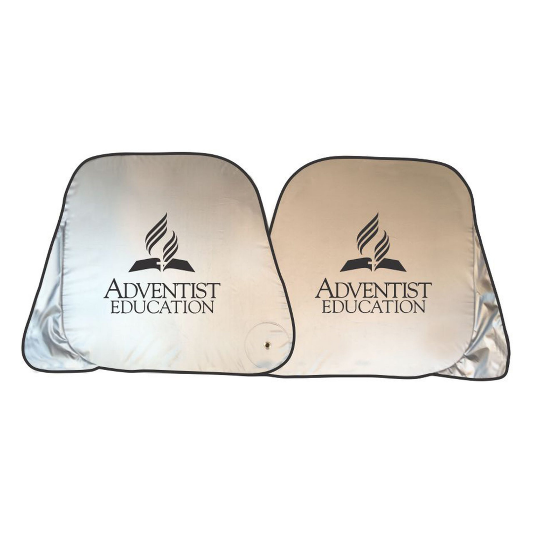 Promotional Foldable Car Sun Shades feature the Adventist Education logo—ideal for giveaways.