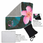 Personalised Carry Towels in Pouch—hand towel, pink flower design, gray back, black pouch.