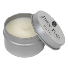 Venus Logo Decorated Candle in metal tin with Athens Plaza Hotel printed on the lid.