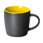 Brighton Matte Promotional Mug in black/yellow, displayed on a white background.