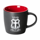 Brighton Matte Promotional Mug: black, red interior, white college crest and cross on front.