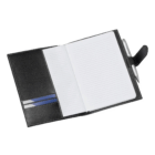 Open Rome Promotional Journal Book, black leather, lined pages, 2 cards, silver pen attached.