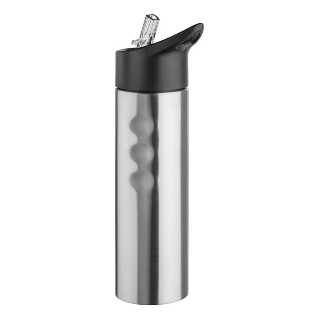 Sleek Custom Stainless Sports Tumbler with black flip-top lid and built-in straw.